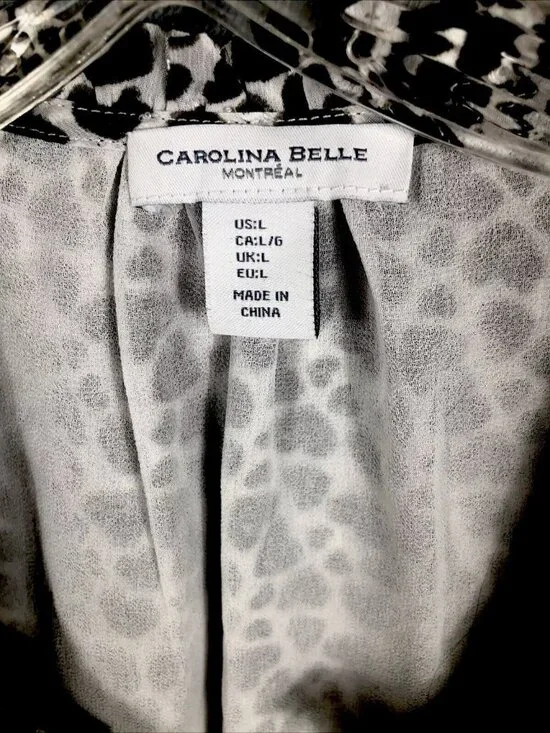Carolina Belle Woman's Blouse Long Sleeve Animal Print Top Size L Black & White - Picture 3 of 14